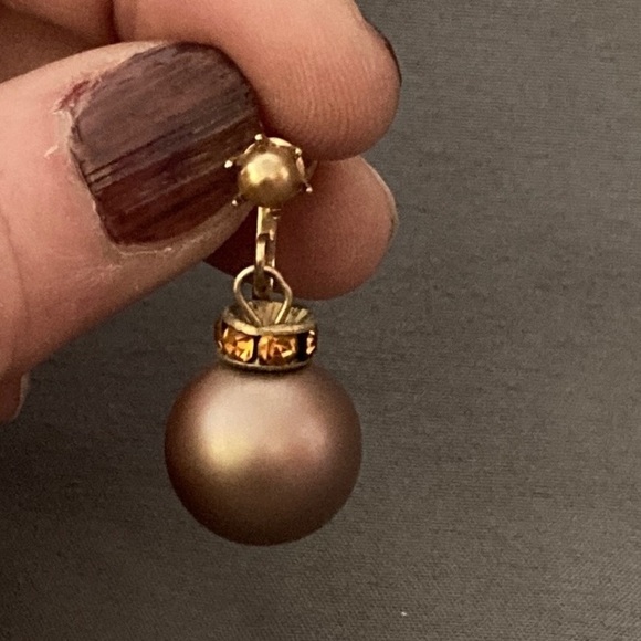 Vintage Triad earrings screw back brown faux brown pearls topaz coloured stones - Picture 2 of 4